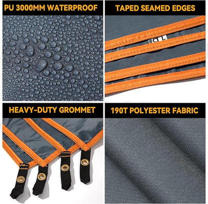 Tent Footprint - Waterproof Camping Tarp with Heavy Duty Grommet, Ultralight Outdoor Tent Floor Mat, PU3000mm Ground Sheet for Backpacking, Hiking, Hammock, Picnic, Beach