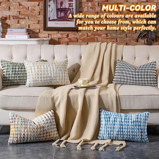 AmHoo Set of 2 Boho Chenille Pillow Cover Decorative Tufted Pillowcase for Couch Bed Sofa Bedroom Living Room Modern 12 x 20-Inch Sage Green