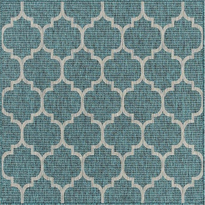 Unique Loom Outdoor Trellis Collection Area Rug (5' 1" Square, Teal/ Gray)