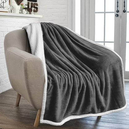 PAVILIA Sherpa Fleece Throw Blanket for Couch, Dark Grey, Plush Soft Fuzzy Sofa Blanket, Cozy Reversible Winter Throw for Women Men, 50x60 Inches