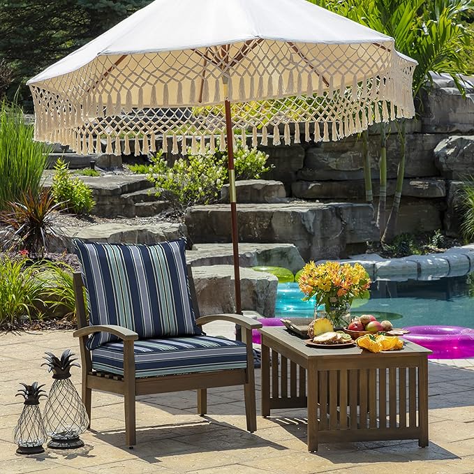 Arden Outdoor Deep Seat Cushion Set, 24 in x 24 in, Weather-Proof, Rain-Proof, Fade Resistant Patio Cushion for Chair, Sofa, and Couch Sapphire Aurora Blue Stripe