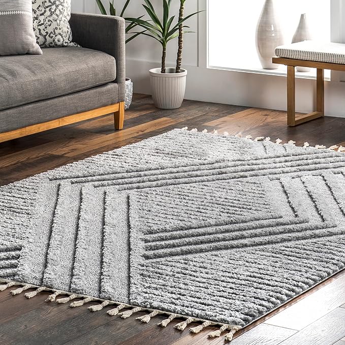 Nuloom Risette Light Grey, 4' x 6', Geometric, Soft and Textured, High Traffic, Stain Resistant, Easy Clean, Durable Area Rug for Bedroom, Living Room, Dining Space, Den, Foyer, Entryway
