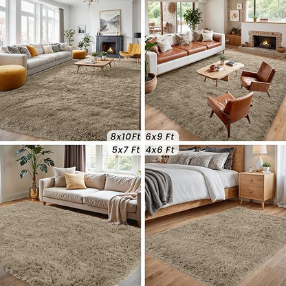 5x7 Area Rugs for Living Room: Soft Fluffy Shag Gray Camel Rugs for Bedroom, Non-Slip Large Fuzzy Plush Rug Indoor Floor Carpet for Nursery Kids Boys Girls Room, Dorms, Playroom, Modern Home Decor