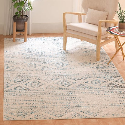 SAFAVIEH Area Rug 6x9 - Tulum Collection - Ivory & Turquoise, Moroccan Boho Tribal Design, Non-Shedding & Easy to Clean, Ideal for Living Room, Bedroom, Dining Space (TUL272E)