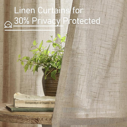 LAMIT Taupe Linen Curtains for Living Room, 84 inch Length Light Filtering Semi Sheer Drapes Back Tab and Rod Pocket Boho Farmhouse Panels for Bedroom, 2 Panels, 34 x 84 Inch