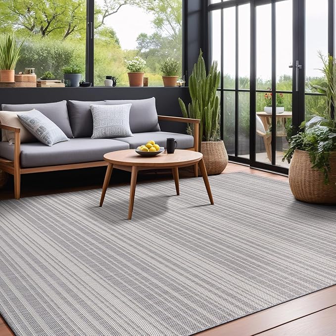 Stripe Outdoor Rug 6x9 Washable Outside Carpet for Indoor Patio Porch Waterproof Easy Cleaning Non Shedding Area Rugs Gray 6 x 9