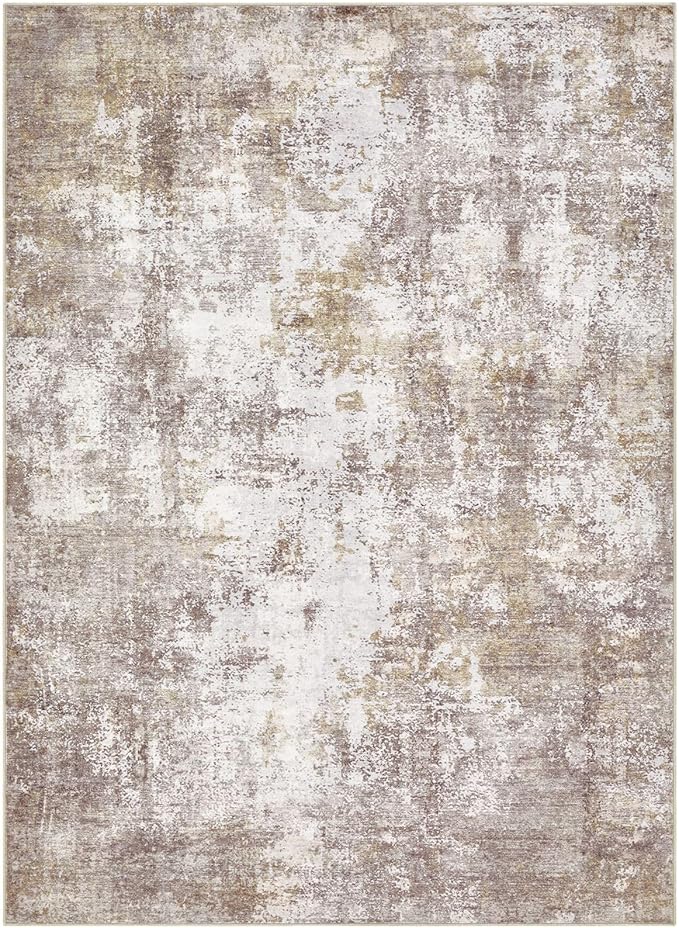 Washable 6X9 Area Rug: Modern Abstract Soft Non-Slip Indoor Rugs Home Decor - Low Pile Stain Resistant Foldable Carpet for Living Room Bedroom Dining Room Playroom(Golden Brown,6'X9')