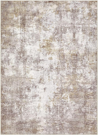 Washable 6X9 Area Rug: Modern Abstract Soft Non-Slip Indoor Rugs Home Decor - Low Pile Stain Resistant Foldable Carpet for Living Room Bedroom Dining Room Playroom(Golden Brown,6'X9')