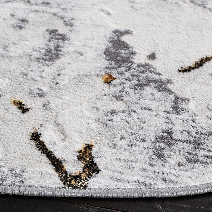 SAFAVIEH Amelia Collection Area Rug - 10' Round, Grey & Gold, Modern Abstract Design, Non-Shedding & Easy Care, Ideal for High Traffic Areas in Living Room, Bedroom (ALA293G)