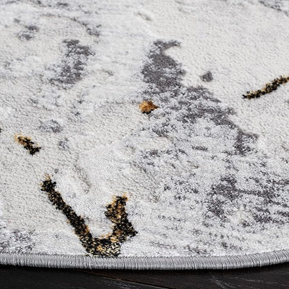 SAFAVIEH Amelia Collection Area Rug - 10' Round, Grey & Gold, Modern Abstract Design, Non-Shedding & Easy Care, Ideal for High Traffic Areas in Living Room, Bedroom (ALA293G)