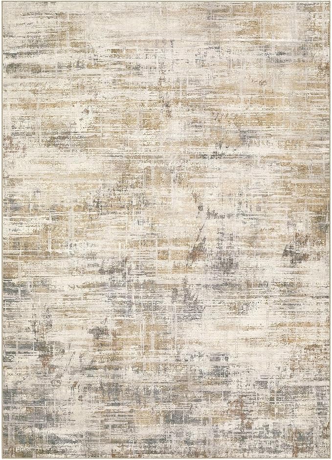 Area Rug for Living Room: 10x14 Washable Neutral Abstract Modern Soft Rugs Non Slip Indoor Floor Stain Resistant Large Carpet for Bedroom Dining Room Office Nursery - Golden Brown