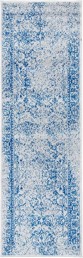 SAFAVIEH Adirondack Collection Runner Rug - 2'6" x 16', Grey & Blue, Distressed Vintage Floral Design, Non-Shedding & Easy to Clean, Ideal for Hallway, Foyer, Entryway, Bedroom (ADR109A)