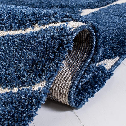 SAFAVIEH Florida Shag Collection Area Rug - 5' Square, Navy & Ivory, Non-Shedding & Easy Cleaning, Plush Thick Pile, Ideal for Living Room, Bedroom, Dining Space (SG471-6512)