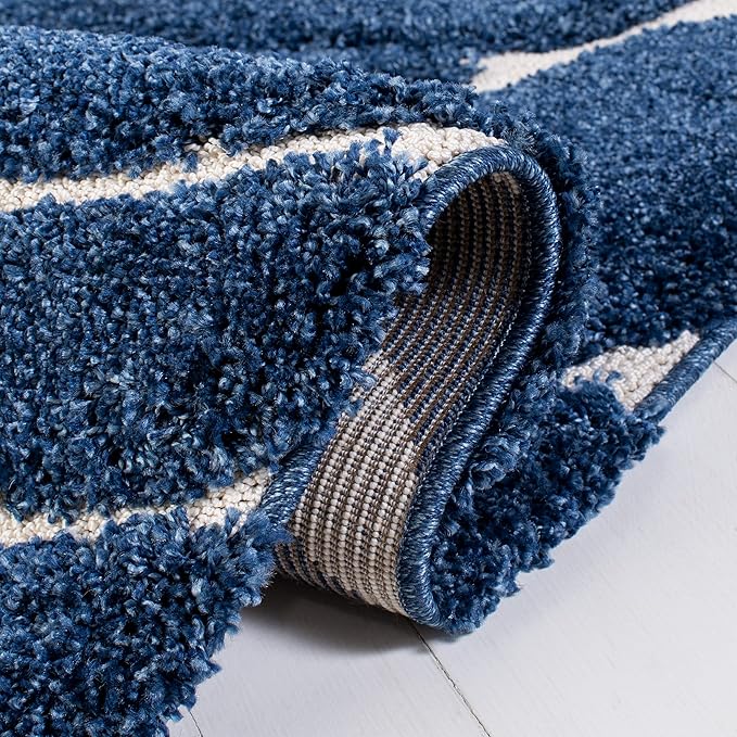 SAFAVIEH Florida Shag Collection Runner Rug - 2'3" x 9', Navy & Ivory, Non-Shedding & Easy Care, 1.2-inch Thick Ideal for High Traffic Areas in Living Room, Bedroom (SG471-6512)