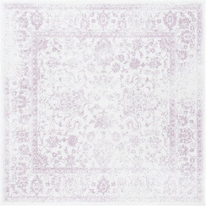 SAFAVIEH Adirondack Collection Area Rug - 4' Square, Ivory & Lavender, Distressed Vintage Floral Design, Non-Shedding & Easy to Clean, Ideal for Living Room, Bedroom, Dining Space (ADR109U)