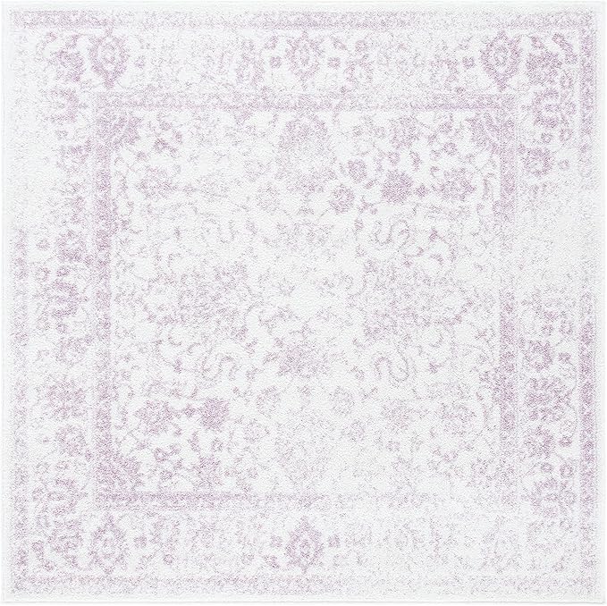 SAFAVIEH Adirondack Collection Area Rug - 6' Square, Ivory & Lavender, Distressed Vintage Floral Design, Non-Shedding & Easy to Clean, Ideal for Living Room, Bedroom, Dining Space (ADR109U)