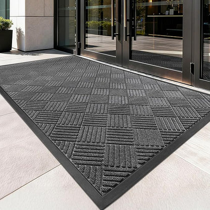 Front Door Mat, Heavy Duty Indoor Outdoor Doormat, 48" x 24" Low Profile Outdoor Mats for Home Entrance, Stain and Fade Resistant Welcome Mat Ideal for High Traffic Area, Diamond Grey
