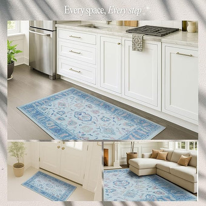 Fame Rugs Blue Modern Oushak Rug 2'6"x13, Vintage Turkish Colorful Oriental Antique Inspired Long Runner Rugs, Luxury Living Room Bedroom (995BB, 2'6" x 13')