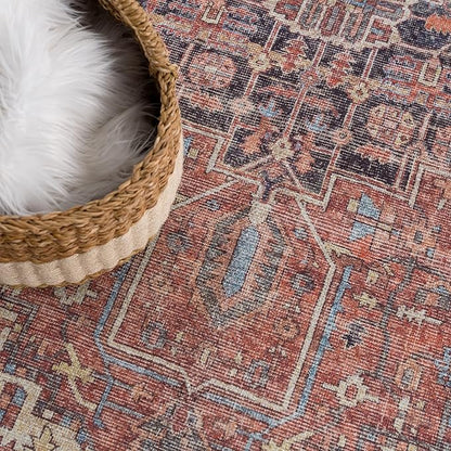Bloom Rugs Washable Non-Slip 2' x 3' Rug - Red/Orange/Beige Traditional Oriental Area Rug for Living Room, Bedroom, Dining Room, and Kitchen - Exact Size: 2' x 3'