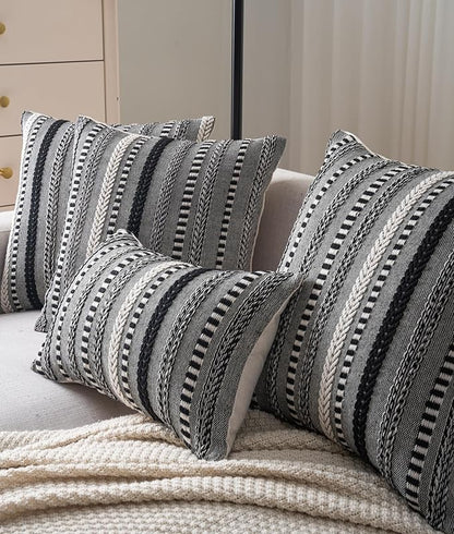 Boho Throw Pillow Covers 22x22 Inch Set of 2, Farmhouse Decorative Couch Pillow Cases, Black Accent Pillows of Bed, Sofa Bedroom Living Room Home Decor Cushion Cover
