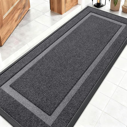 OLANLY Front Door Mat Indoor Outdoor Entrance, Waterproof All-Season, All-Weather Doormat, Sturdy Natural Rubber, Fade Resistant, Low Profile, Easy Clean Patio Porch Entryway Mat, 59x20, Grey
