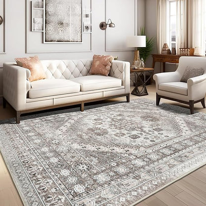zesthome 8x10 Area Rugs for Living Room,Non-Slip Backing Washable Rugs,Vintage Large Area Rug，Stain Resistant Home Decor Rug (Brown/Beige,8'x10')