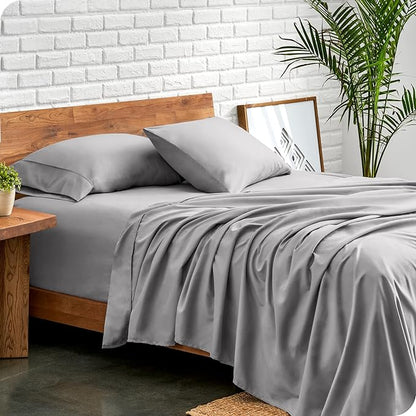 Bare Home Short Queen Sheet Set - 1800 Ultra-Soft Microfiber - Double Brushed - Deep Pockets - Easy Fit - 4 Piece Set - Bed Sheets (Short Queen, Light Grey)