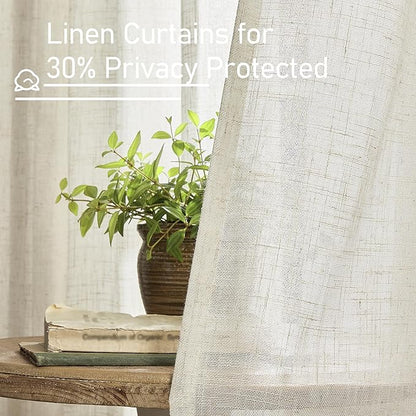 LAMIT 102 inch Long Linen Curtains 2 Panels for Living Room, Natural Cream Ivory Light Filtering Semi Sheer Linen Curtains Back Tab and Rod Pocket Neutral Drapes for Bedroom/Farmhouse, 52 x 102 Inch