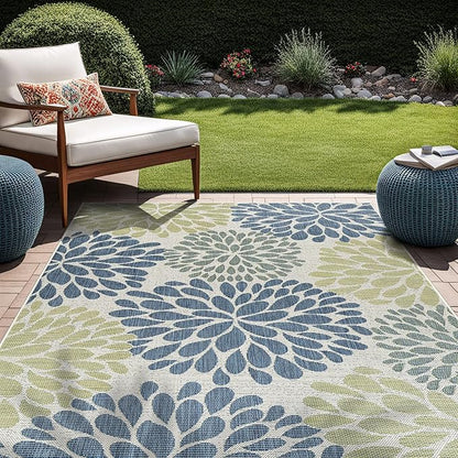 Beverly Rug Outdoor Rug 10x14 Modern Exotic Tropical Leaf Area Rugs for Indoor and Outdoor Patio Deck Porch Garden Water Resistant Washable Outside Carpet (10 x 14 Olive)