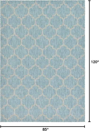 Unique Loom Outdoor Trellis Collection Area Rug (7' 1" x 10' Rectangle, Aquamarine/ Gray)
