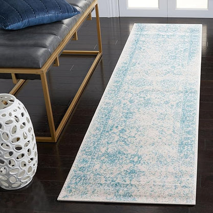 SAFAVIEH Adirondack Collection Runner Rug - 2'6" x 22', Ivory & Light Blue, Distressed Design, Non-Shedding & Easy to Clean, Ideal for Hallway, Foyer, Entryway, Bedroom (ADR109L)