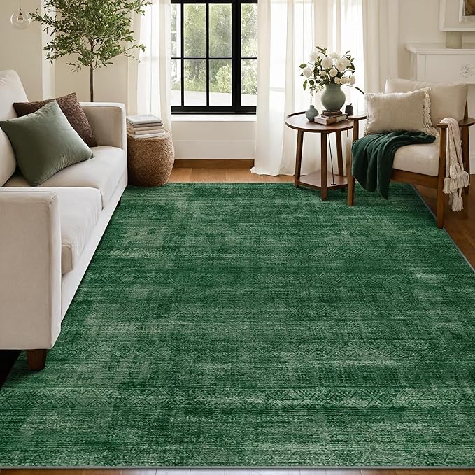 Kokia Abstract Area Rugs 9x12 Bedroom Washable Decor Low Pile Non-Slip Non-Shedding Indoor Carpet Foldable Stain Resistant Floor Mat Living Room Dining Room, Green Rug, Oslo Jungle