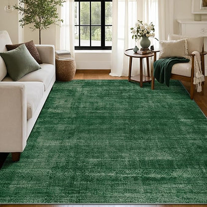 Kokia Abstract Area Rugs 9x12 Bedroom Washable Decor Low Pile Non-Slip Non-Shedding Indoor Carpet Foldable Stain Resistant Floor Mat Living Room Dining Room, Green Rug, Oslo Jungle
