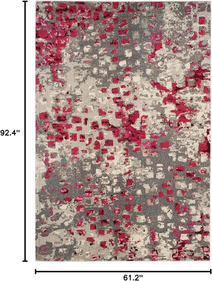 SAFAVIEH Monaco Collection Area Rug - 5'1" x 7'7", Grey & Fuchsia, Boho Chic Abstract Watercolor Design, Non-Shedding & Easy Care, Ideal for High Traffic Areas in Living Room, Bedroom (MNC225R)