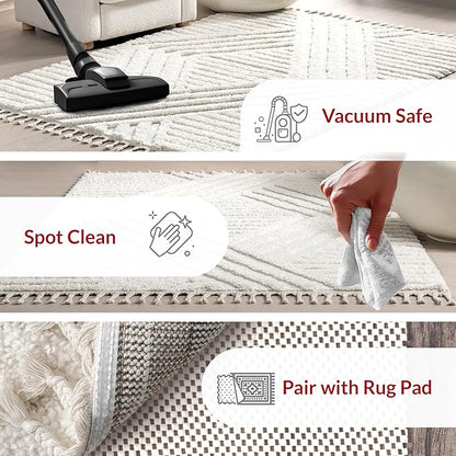 nuLOOM Risette Ivory, 10' x 14', Geometric, Soft and Textured, High Traffic, Stain Resistant, Easy Clean, Durable Area Rug for Bedroom, Living Room, Dining Space, Den, Foyer, Entryway
