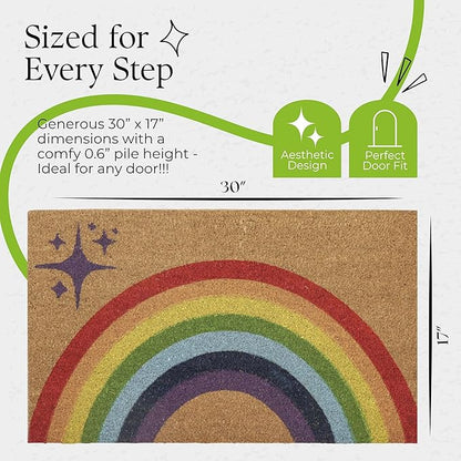 Coir Door Mats 17" X 30", Non-Slip Sturdy, PVC Backed Heavy Duty, Easy to Clean, Ideal for Door Entrance, Patio, Porch, Backyard, Garages, Sparkle of Rainbows