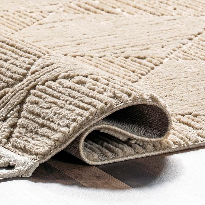 nuLOOM Kerry Beige, 7'10" x 10', Geometric, Soft and Cozy, High Traffic, Stain Resistant, Easy Clean, Durable Area Rug for Bedroom, Living Room, Dining Space, Den, Foyer, Entryway