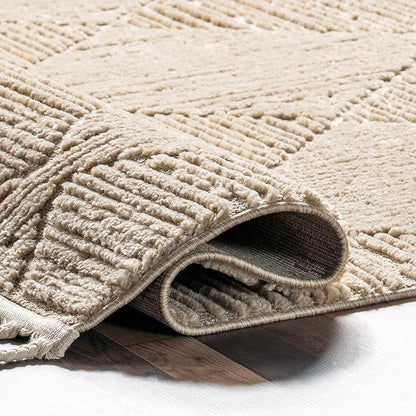 nuLOOM Kerry Beige, 6'7" x 9', Geometric, Soft and Cozy, High Traffic, Stain Resistant, Easy Clean, Durable Area Rug for Bedroom, Living Room, Dining Space, Den, Foyer, Entryway