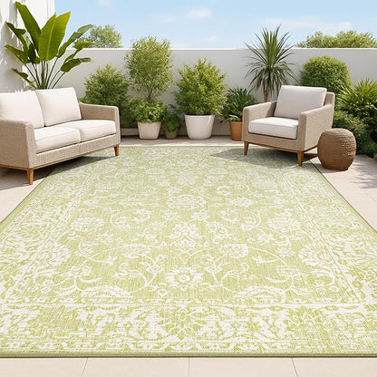 JONATHAN Y Weave Floral Indoor Outdoor Area Rug 3X5 Green/Cream, Tela Bohemian Textured for Backyard, Patio, Porch, Easy-Cleaning, High Traffic, Pet-Friendly, Non-Shedding (SMB100D-3)