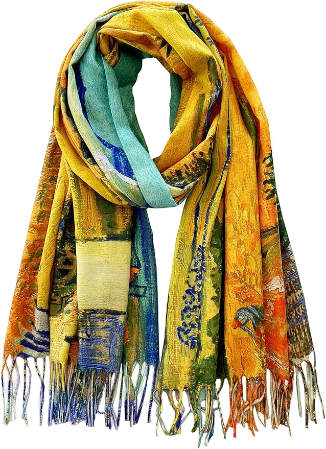 VENVSBEE Reversible Scarf Soft Large Shawl Wrap Blanket Double Sided Art Print Warm Pashmina Stoles Klimt Van Gogh Gifts