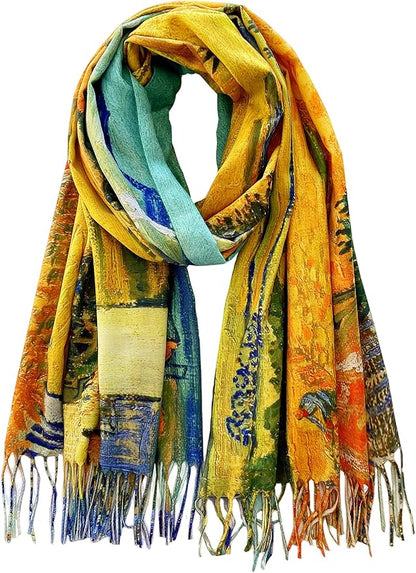 VENVSBEE Reversible Scarf Soft Large Shawl Wrap Blanket Double Sided Art Print Warm Pashmina Stoles Klimt Van Gogh Gifts