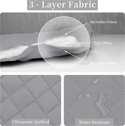 Easy-Going California King Size Reversible Quilt Set with 1 Quilt and 2 Pillow Shams, Soft Bed Quilt Cover, Water Resistant Lightweight Microfiber Bedspread, Stain Resistant, Light Gray/Ivory