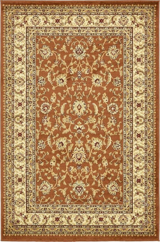 Unique Loom Voyage Collection Traditional Oriental Classic Intricate Design Area Rug (4' 0 x 6' 0 Rectangular, Terracotta/Ivory)