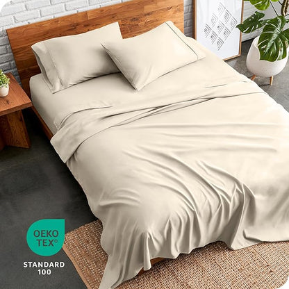 Bare Home King Sheet Set - Luxury 1800 Ultra-Soft Microfiber King Bed Sheets - Double Brushed - Deep Pockets - Easy Fit - 4 Piece Set - Bedding Sheets & Pillowcases (King, Sand)