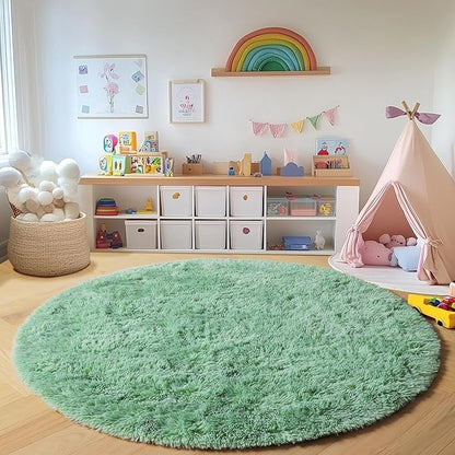 ONASAR Sage Green Round Area Rugs 6ft, Fluffy Soft Bedroom Circle Rug for Kids Girls Boys Teen Room, Cute Furry Plush Shaggy Carpet Floor Mats for Nursery Living Room Playroom Dorm Home Decor