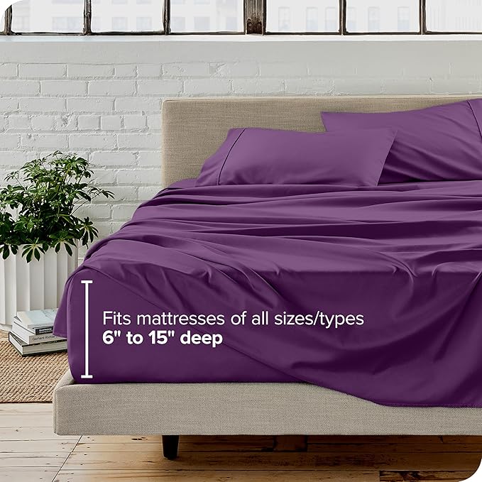Bare Home Twin Sheet Set - 1800 Ultra-Soft Microfiber - Double Brushed - Deep Pockets - Easy Fit - Extra Soft - 3 Piece Set - Bedding Sheets & Pillowcases (Twin, Plum)