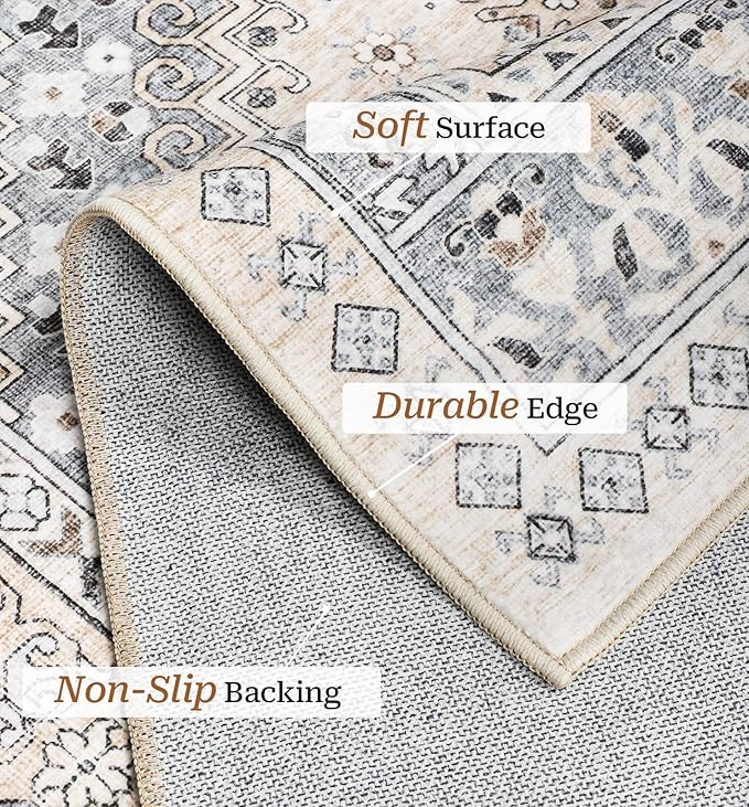 zesthome 12x15 Area Rugs, Large Washable Rug, Ultra-Thin Stain Resistant Rugs for Living Room, Bedroom, Non-Slip Backing Home Decor Area Rug (Beige,12'x15')