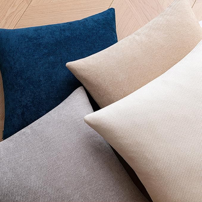 a moment Pack of 2 Decorative Chenille Throw Pillow Covers with Twill Cushion Covers for Sofa Living Room Couch Bed 20x20 Inch Blue