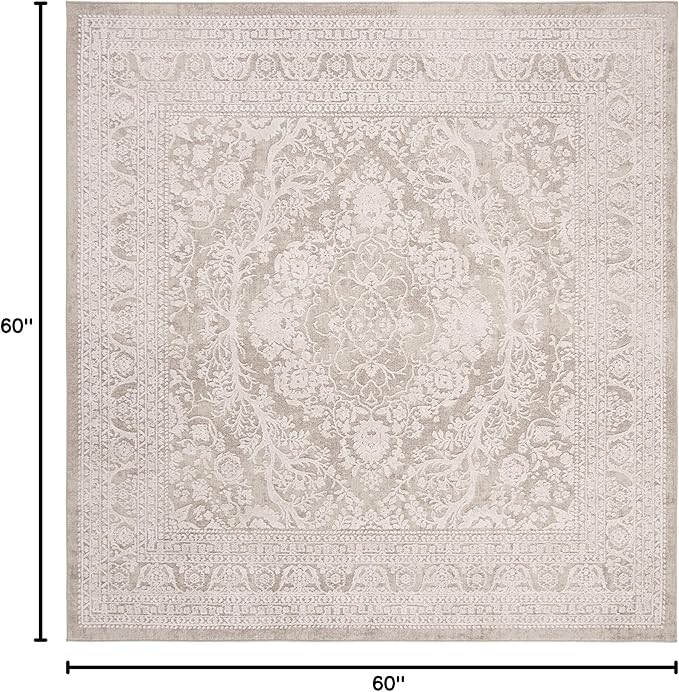 SAFAVIEH Area Rug 5' Square - Reflection Collection - Beige & Cream, Non-Shedding & Easy Cleaning, Ideal for Entryway, Living Room, Bedroom (RFT668A)