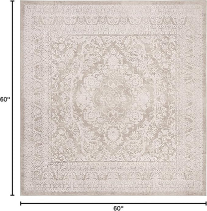 SAFAVIEH Area Rug 5' Square - Reflection Collection - Beige & Cream, Non-Shedding & Easy Cleaning, Ideal for Entryway, Living Room, Bedroom (RFT668A)